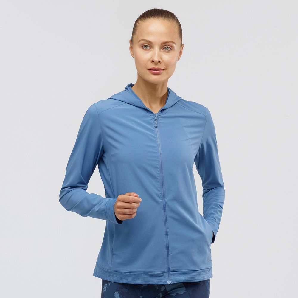 Salomon Singapore Womens Midlayers - COMET LIGHT HOODIE W Copen Blue | 98365-PTLG